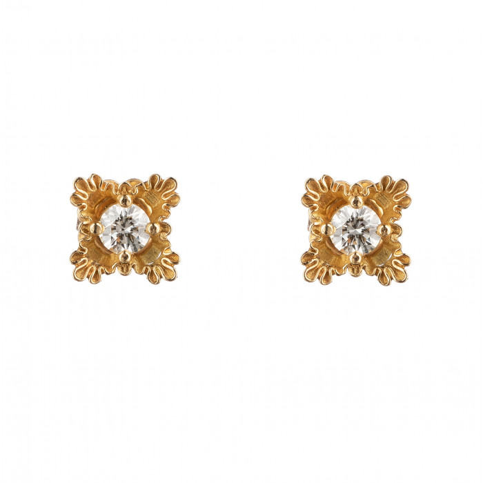 Galea Large Yellow Gold and Diamond Button Earrings