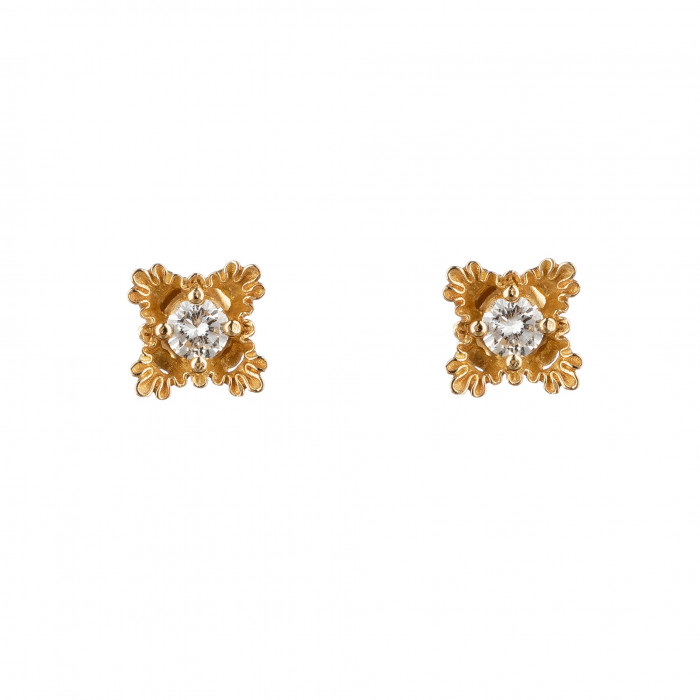 Galea Medium Yellow Gold and Diamond Button Earrings