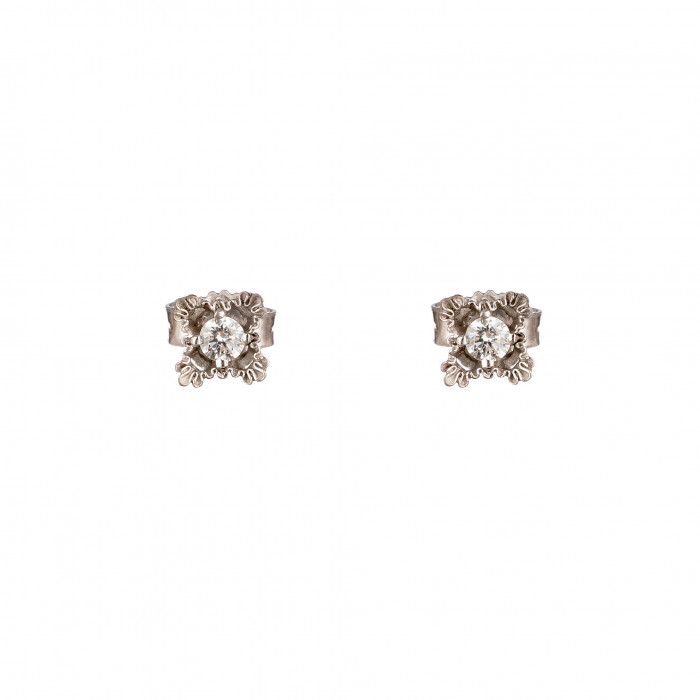 Galea Small White Gold and Diamond Button Earrings