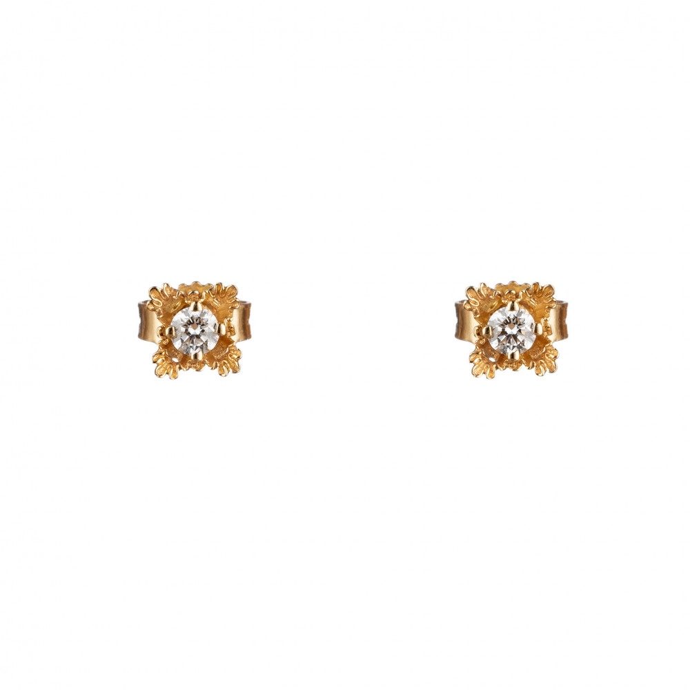 Galea Small Yellow Gold and Diamond Button Earrings