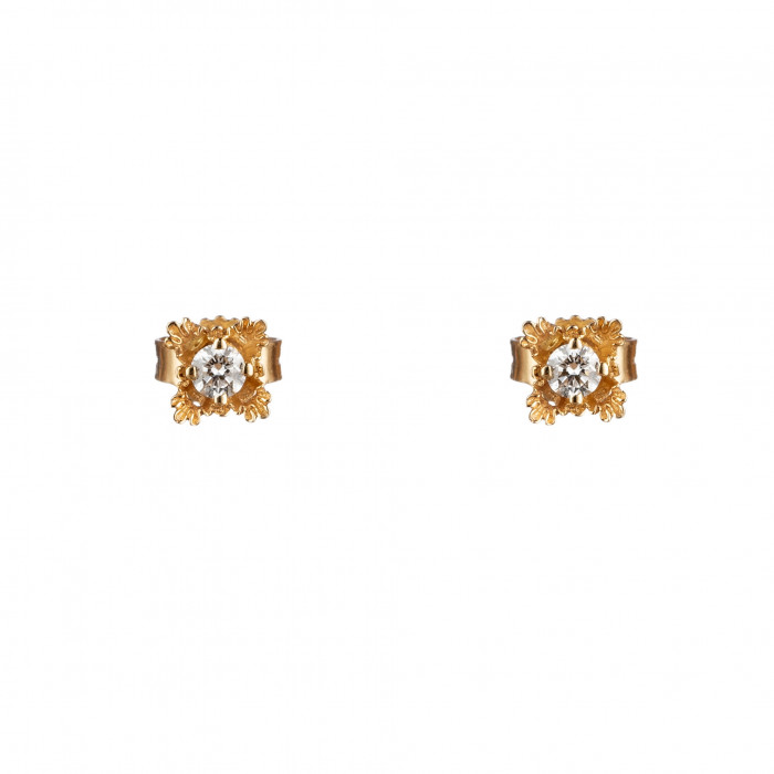 Galea Small Yellow Gold and Diamond Button Earrings