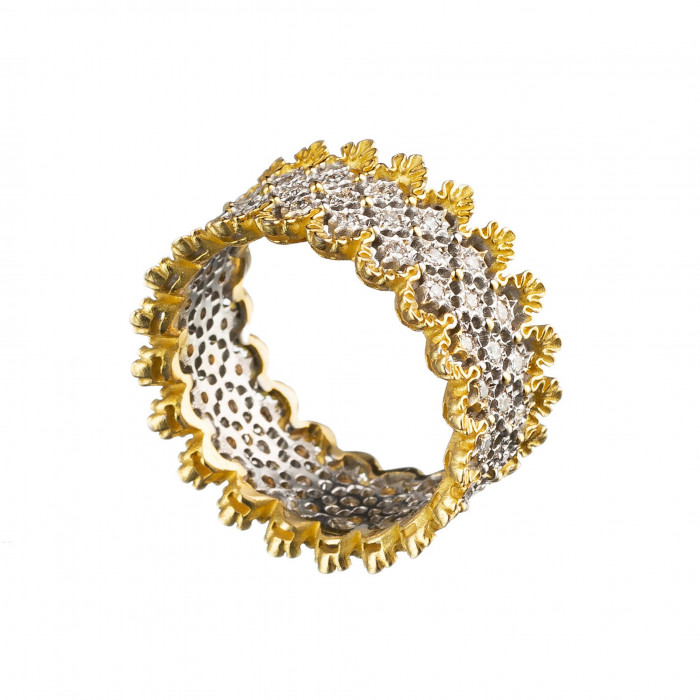 Galea Yellow and White Gold Diamond Three Tier Crown Ring